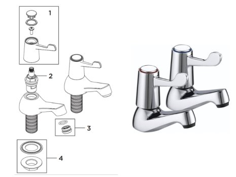 Bristan Lever Basin Taps With Ceramic Disc Valves - Chrome (VAL2 1/2 C CD) spares breakdown diagram