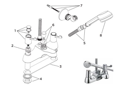 Bristan Lever Bath Shower Mixer - Chrome (VAL2 BSM C CD) spares breakdown diagram