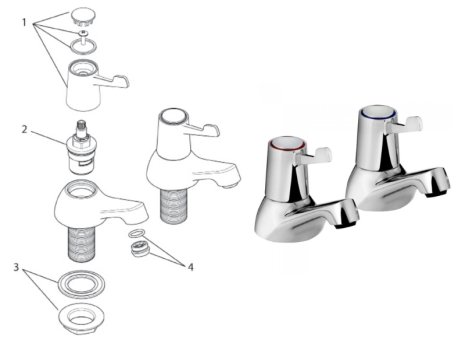 Bristan Lever Bath Taps With Ceramic Disc Valves - Chrome (VAL2 3/4 C CD) spares breakdown diagram