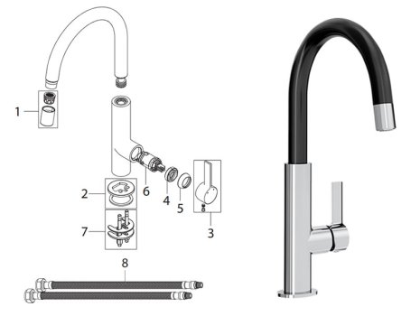 Bristan Melba Sink Mixer - Chrome/Black (MLB SNK BLK) spares breakdown diagram