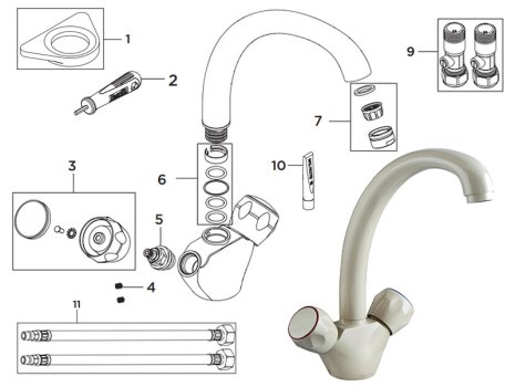 Bristan Montreal Easyfit Sink Mixer- Beige (M SNK EF BGE) spares breakdown diagram