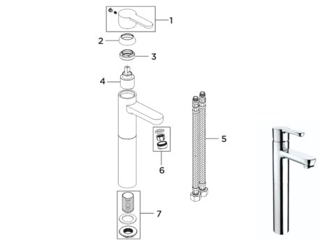 Bristan Nero Tall Basin Mixer Tap - Chrome (NR TBAS C) spares breakdown diagram