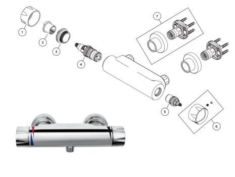 Bristan Opac Exposed Bar Shower Valve - Chrome (OP SHXVO ISOL EH C) spares breakdown diagram