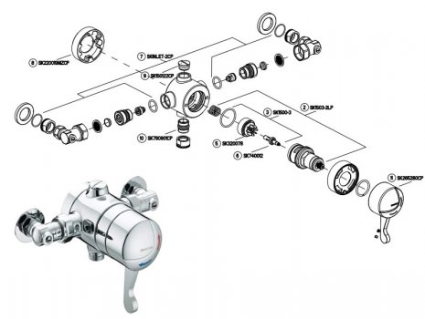 Bristan Opac Exposed Shower Valve with Lever Handle & Isolation Valves (OP TS1503 ISOL C) spares breakdown diagram