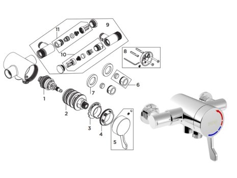 Bristan Opac Exposed Shower Valve with Lever Handle (OP TS3650 EL C) spares breakdown diagram