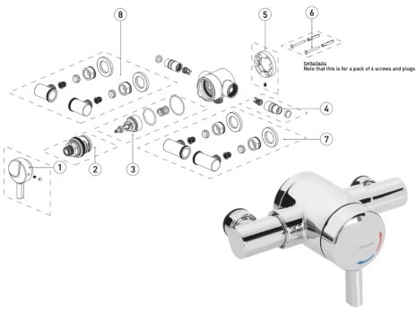 Bristan Opac Thermostatic Exposed Mini Shower Valve With Lever - Chrome (MINI2 TS1203 EL C) spares breakdown diagram