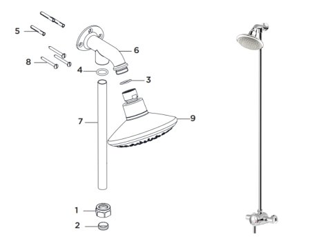 Bristan Opac Thermostatic Exposed Mini Shower Valve With Top Outlet Rigid Riser - Chrome (MINI2 TS1203 RR C) spares breakdown diagram