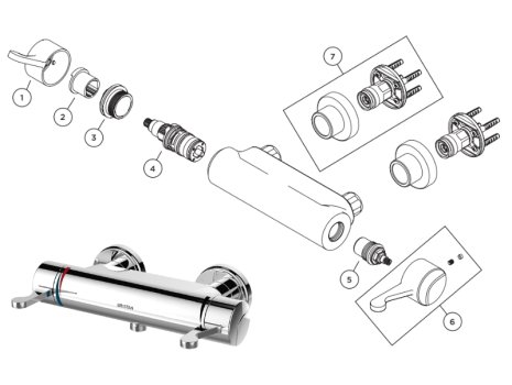 Bristan Opac Exposed Bar Shower Valve With Lever Handles - Chrome (OP SHXVO ISOL EL C) spares breakdown diagram