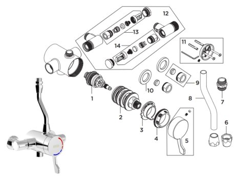 Bristan Opac Top Outlet Shower Valve With Lever Handle (OP TS3650TO EL C) spares breakdown diagram