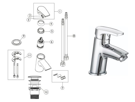 Bristan Orta Basin Mixer With Clicker Waste - Chrome (OR BAS C) spares breakdown diagram