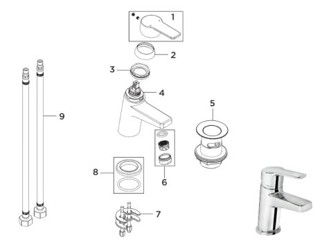 Bristan Pisa Basin Mixer Tap With Clicker Waste - Chrome (PS2 BAS C) spares breakdown diagram