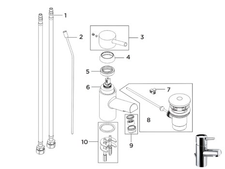 Bristan Prism Basin Mixer With Pop-Up Waste - Chrome (PM BAS C) spares breakdown diagram