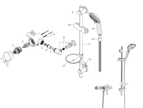 Bristan Prism Exposed Sequential Chrome Shower Valver & Adjustable Riser Kit (PM2 SQSHXAR C) spares breakdown diagram