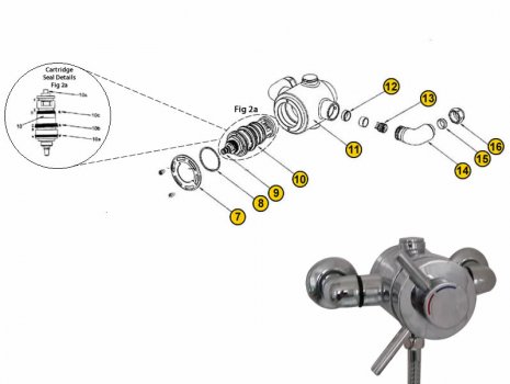 Bristan Prism exposed shower - Mk 1 (PM SHXVO C) spares breakdown diagram