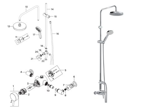 Bristan Prism Exposed Sequential Chrome Shower Valve With Diverter And Rigid Riser Kit (PM2 SQSHXDIV C) spares breakdown diagram