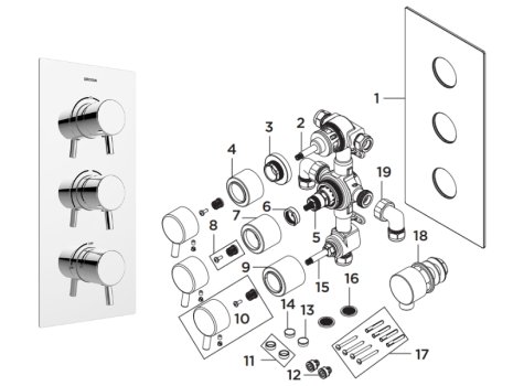 Bristan Prism Recessed Concealed Shower Valve With Diverter & Stopcock (PM2 SHC3DIV C) spares breakdown diagram