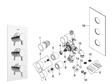 Bristan Prism Recessed Concealed Shower Valve With Twin Stopcocks - Chrome (PM2 SHC3STP C) spares breakdown diagram