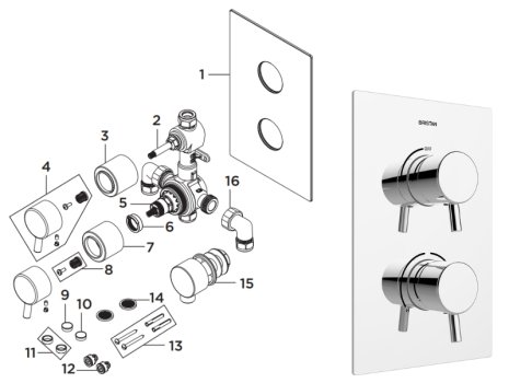 Bristan Prism Recessed Thermostatic Dual Control Shower Valve - Chrome (PM2 SHCVO C) spares breakdown diagram