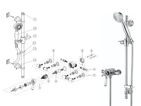 Bristan Regency Exposed Mini Valve Shower (R2 SHXAR C) spares breakdown diagram