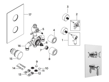 Bristan Renaissance Thermostatic Recessed Dual Control Shower Valve - Chrome (RS2 SHCVO C) spares breakdown diagram