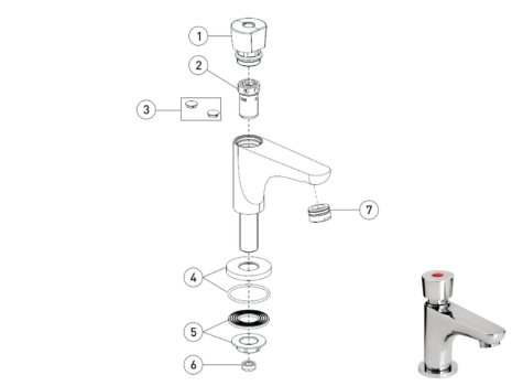 Bristan Single Pillar Basin Timed Flow Tap - Chrome (Z2 DUS 1/2 C) spares breakdown diagram