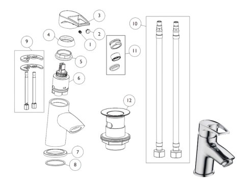 Bristan Smile Basin Mixer Tap With Clicker Waste - Chrome (SM BAS C) spares breakdown diagram