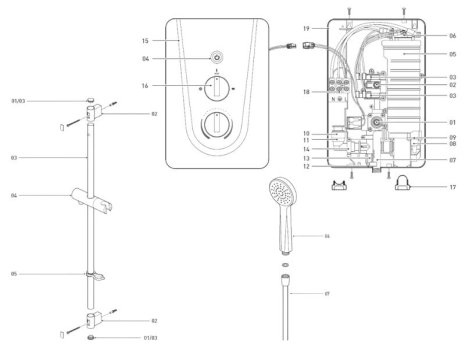 Bristan Smile Electric Shower 9.5kW - White (SM395 W) spares breakdown diagram