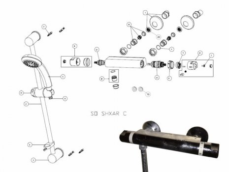 Bristan Solo bar shower mixer (SO SHXAR C) spares breakdown diagram