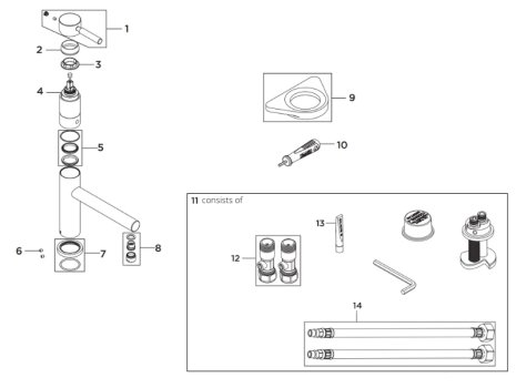 Bristan Vegas Easyfit Sink Mixer - Chrome (VG SNK EF C) spares breakdown diagram