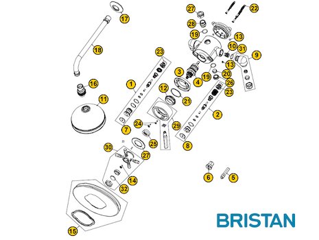 Bristan Art-Deco Built-in (Art Deco) spares breakdown diagram