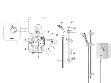 Bristan Hydropower 1000 XT (HY POWSHX10 W) spares breakdown diagram