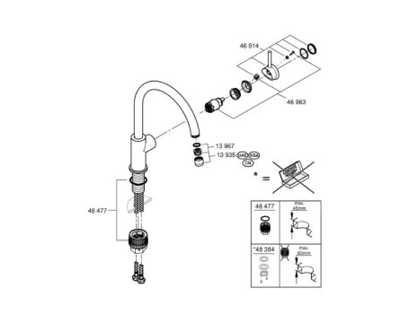 Grohe BauCurve Single Lever Sink Mixer - Chrome (31231001) spares breakdown diagram