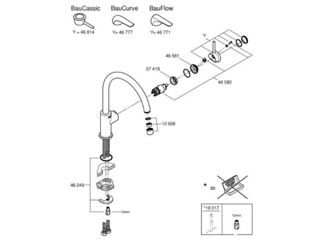 Grohe BauCurve Single Lever Sink Mixer - Chrome (31536000) spares breakdown diagram