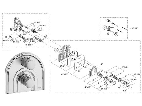 Grohe Chiara Bath Shower Mixer - Chrome (19613000) spares breakdown diagram