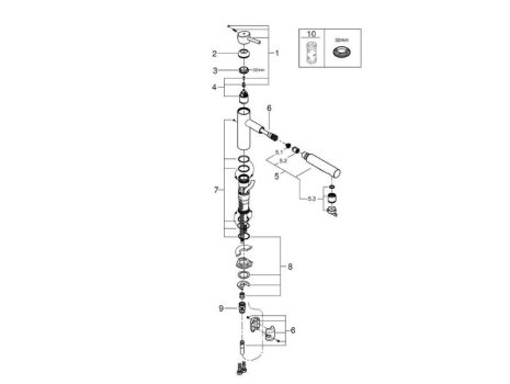 Grohe Concetto Single Lever Sink Mixer - Chrome (30273001) spares breakdown diagram