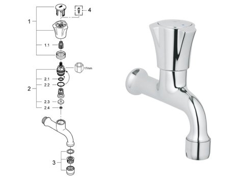 Grohe Costa L Bibtap 1/2" - Chrome (30098001) spares breakdown diagram