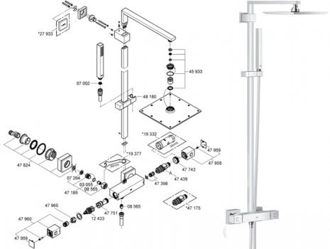 Grohe Euphoria Cube System 230 (26087000) spares breakdown diagram