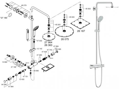 Grohe Euphoria System 210 (26363000) spares breakdown diagram