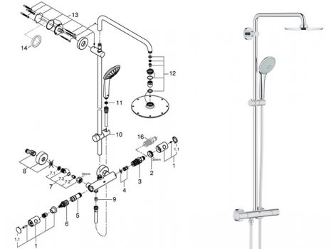 Grohe Euphoria System 210 (27964000) spares breakdown diagram