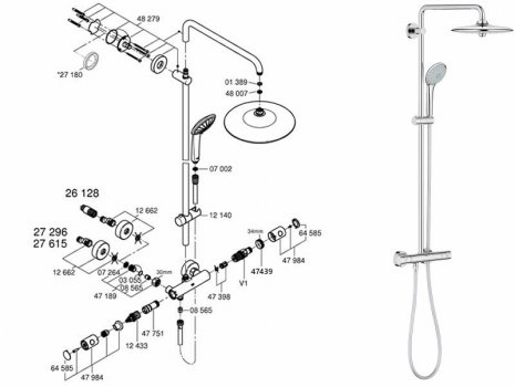 Grohe Euphoria System 260 (27296002) spares breakdown diagram