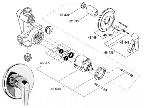 Grohe Eurodisc (19549000) spares breakdown diagram