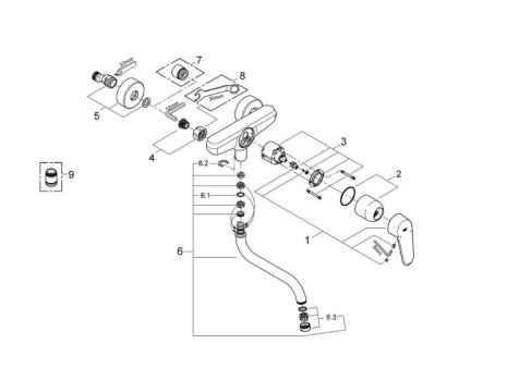 Grohe Eurodisc Cosmopolitan Wall Mounted Single Lever Sink Mixer - Chrome (33772002) spares breakdown diagram