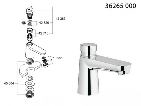 Grohe Euroeco Cosmopolitan T (36265000) spares breakdown diagram