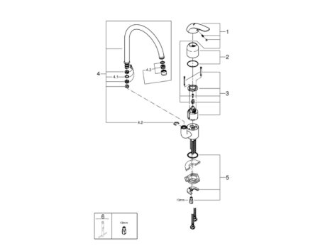 Grohe Euroeco Single Lever Sink Mixer - Chrome (32752000) spares breakdown diagram