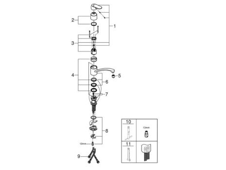 Grohe Eurosmart Single Lever Sink Mixer - Chrome (31179000) spares breakdown diagram