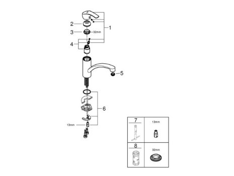 Grohe Eurosmart Single Lever Sink Mixer - Chrome (33281002) spares breakdown diagram