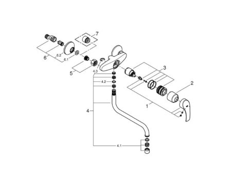 Grohe Eurosmart Wall Mounted Single Lever Sink Mixer - Chrome (32224002) spares breakdown diagram