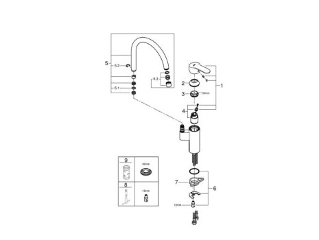 Grohe Eurostyle Cosmopolitan Single Lever Sink Mixer - Chrome (30221002) spares breakdown diagram
