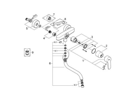 Grohe Eurostyle Cosmopolitan Wall Mounted Single Lever Sink Mixer - Chrome (33982002) spares breakdown diagram