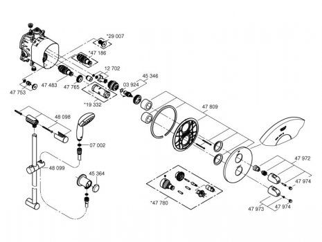 Grohe Grohtherm 1000 concealed shower set (34575001) spares breakdown diagram